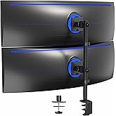 VIVO Dual Vertically Stacked Ultra-Wide Monitor Desk Mount for up to 49 inch Ultrawide Screens, Extra Tall Heavy Duty Adjustable Stand Holds 44 lbs Per Screen, Black, STAND-V202R