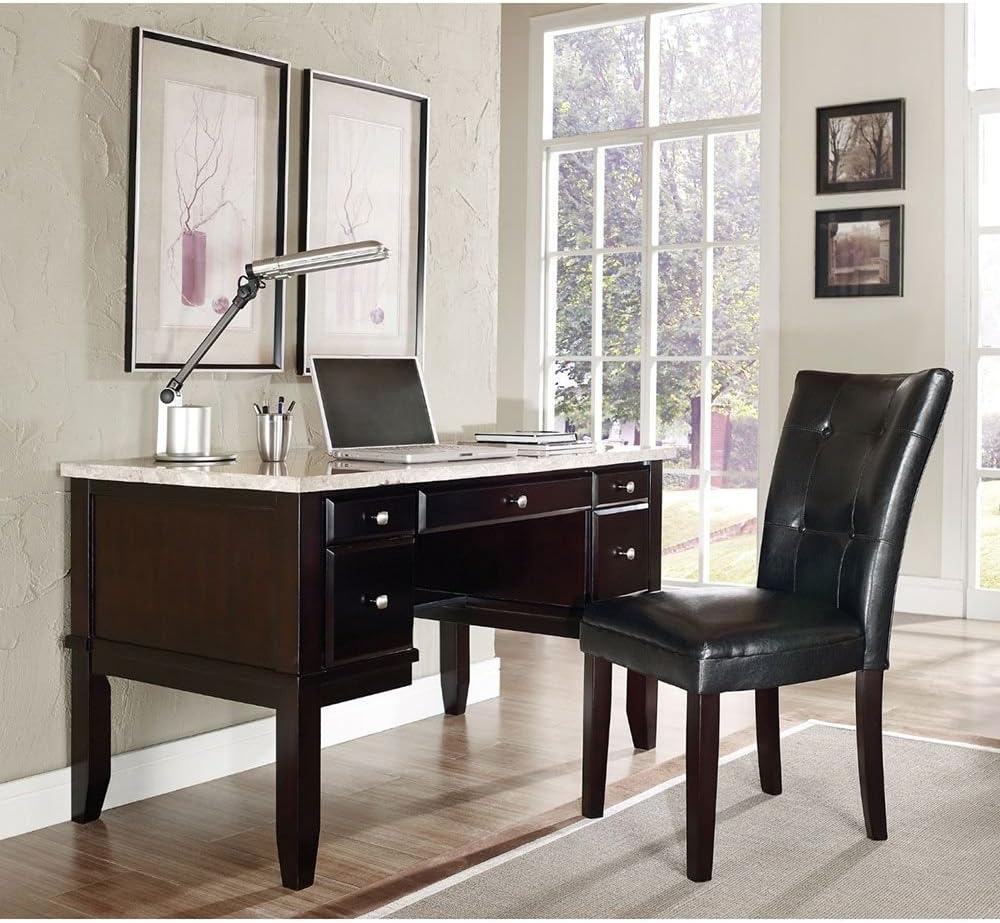 Monarch Marble Top Desk 52"W White Marble Veneer Top