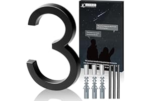 VONDERSO 6 Inch Floating House Numbers and Letters for Outside,Black Metal Modern Outdoor Address Sign for Yard Street and Mailbox, Zinc Alloy Solid Address Numbers and Letters,number 3