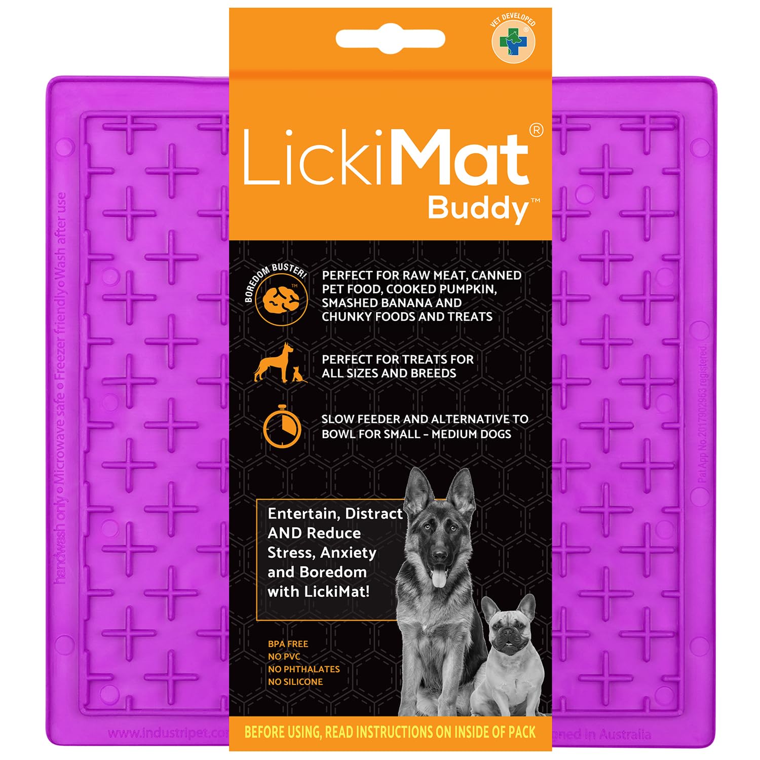 LickiMat Classic Buddy, Dog Feeding Mat for Boredom and Anxiety Relief, Ideal for Food, Treats, Yoghurt or Peanut Butter, Lick Mats, Fun Alternative to a Slow Feeder Bowl, Purple