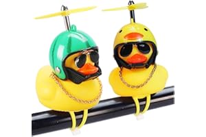 JEVA Rubber Car Ornaments Car Dashboard Decorations Squeeze Bicycle Horns with Propeller Helmet (yellow duck duck D)