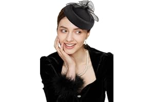 Gionforsy Fascinators Hats Pillbox Tea Party Fascinator Hats for Women Feather Veil Hat Headband for Cocktail Wedding