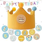 Ulibanner Reusable Birthday Crown with Numbers,Kids Birthday Hat Fabric Crown Pertain Kids Boy Toddler Girl Baby Bday Hats