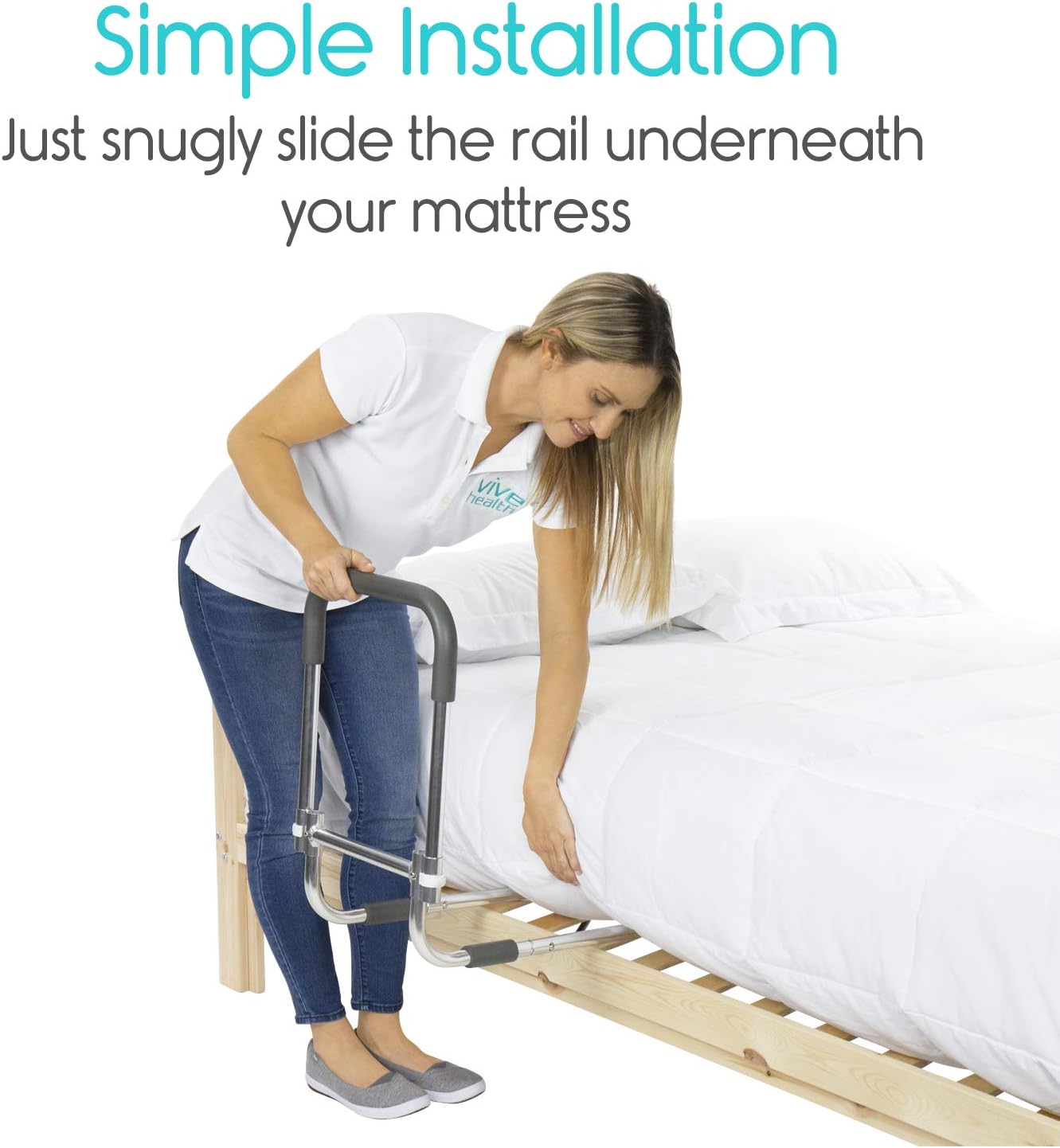 Vive Bed Rail - Compact Assist Railing for Elderly Seniors, Handicap, Kids - Standing Bar Handle with Fall Prevention Guard - Adjustable Bedrail Cane fits King, Queen, Full, Twin - Stability Grab Bar: Health & Personal Care