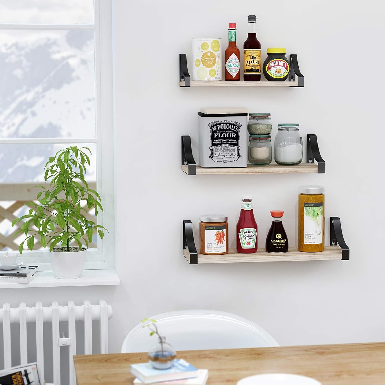 Pipishell Floating Shelves Wall Mounted Shelf, Paulownia Wood Wall Shelves, Wooden Shelves Set of 3 for Bedroom Bathroom - Image 5