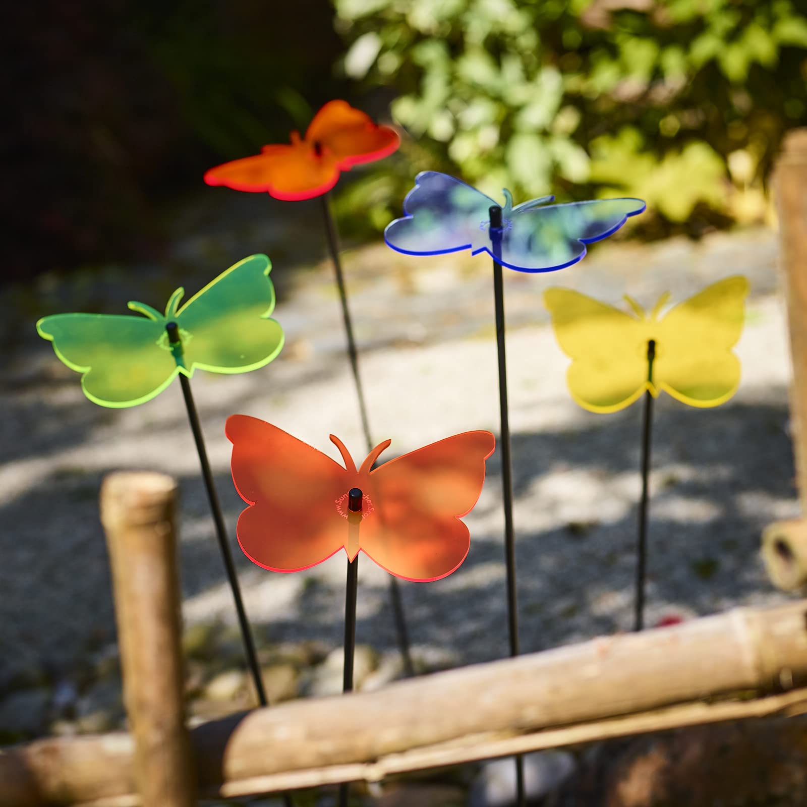 Sun Catcher Garden Decor Glowing Gatekeeper Butterfly Set of 5 Large Garden Stakes 75cm, 29.5 inch high Outdoor Yard Lovely Gardeners Gift, Colour:mixed colours