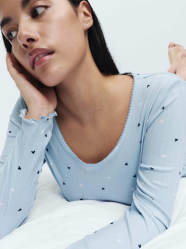 Pigiama in Punto Pointelle Stampato da Donna Blu S