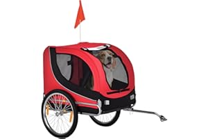 Aosom Dog Bike Trailer, Pet Cart Bicycle, Wagon Cargo Carrier Attachment with Hitch, Reflectors, Flag for Small Medium Dogs, 
