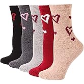 WBZOTSS Women's Merino Wool Dress Socks - Thin, Warm, Hiking Crew & Cute Heart/Cat 6/5 Pairs