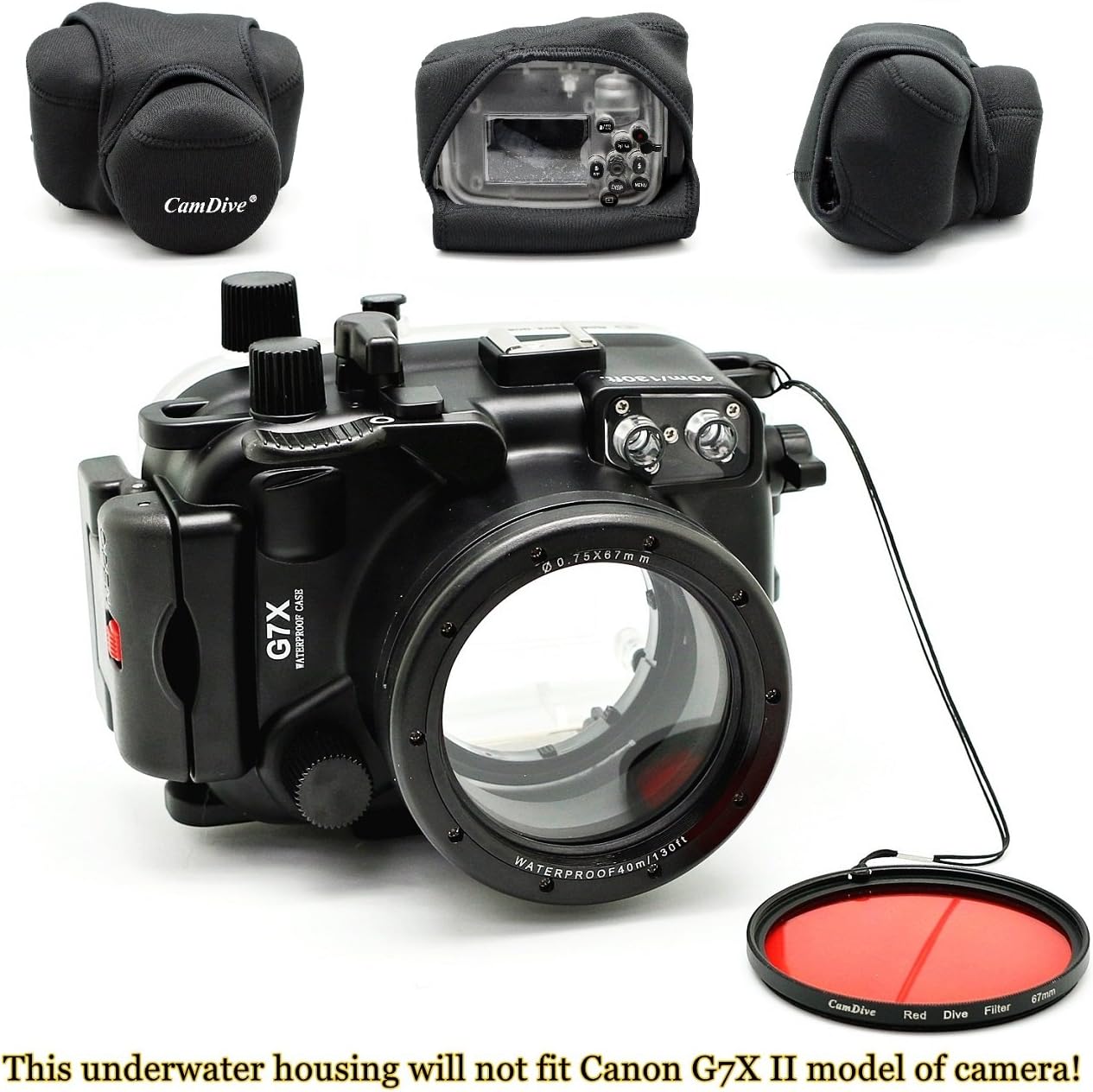 CamDive® 40M Underwater Diving Camera Housing for G7X Comes with CamDive® Red Diving Filter and 3mm Neoprene cover for underwater housing