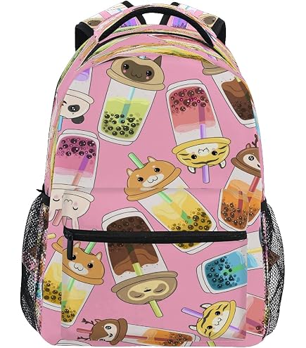 bubble tea patterned mini backpack TGUBJGV Cute Boba Print Kids Backpack, Lightweight Girls School Bookbag with Front Pocket and Side Pockets for School and Daily Use Select Bag Color:Black womens-lacrosse 🌈🔹️ DOONEY & BOURKE🔹️ is equipped with 2