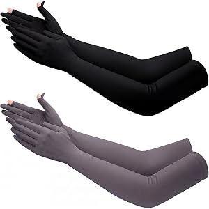Jecery 2 Pairs UV Long Sun Gloves Women's Sunblock Driving Gloves Non Slip Full Finger Arm Sun Protective for Outdoor Sports