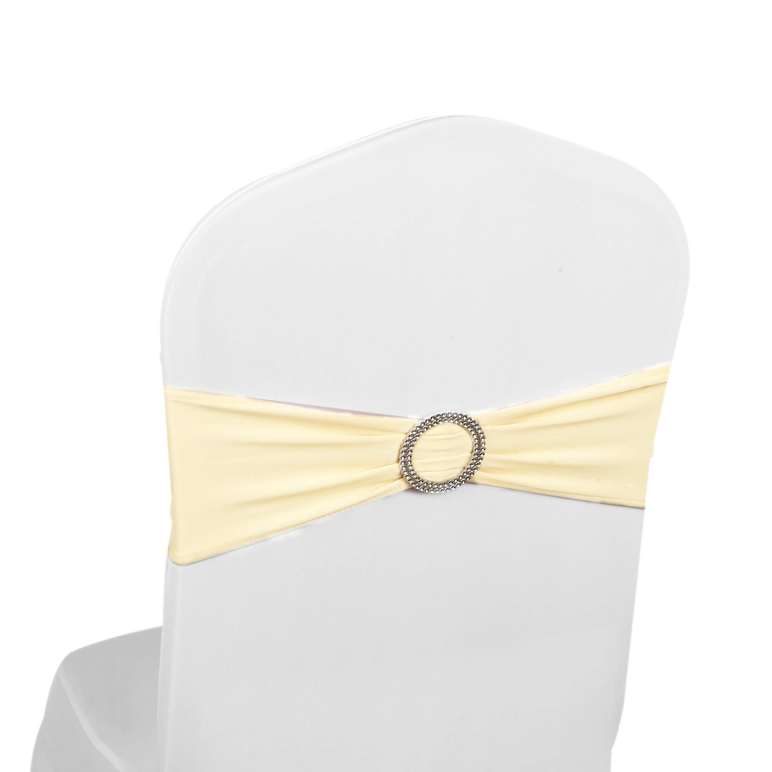 Elastic Stretch Spandex Chair Covers Sashes Bands With Buckle Bows For Wedding Home Party Suppliers Decorations (Ivory, 50PCS)