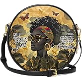 Afroyla African Women's Circle Crossbody Bag, Premium Vegan Leather, Adjustable Strap, Zipper, Gifts for Her, Mom, Wife