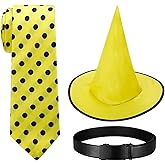 Cotwinter 3 Pcs Halloween Man in Yellow Hat Costume Accessories for Men Include Yellow Derby Hat Polka Dot Tie and Belt for Halloween Man Cosplay Party Accessories