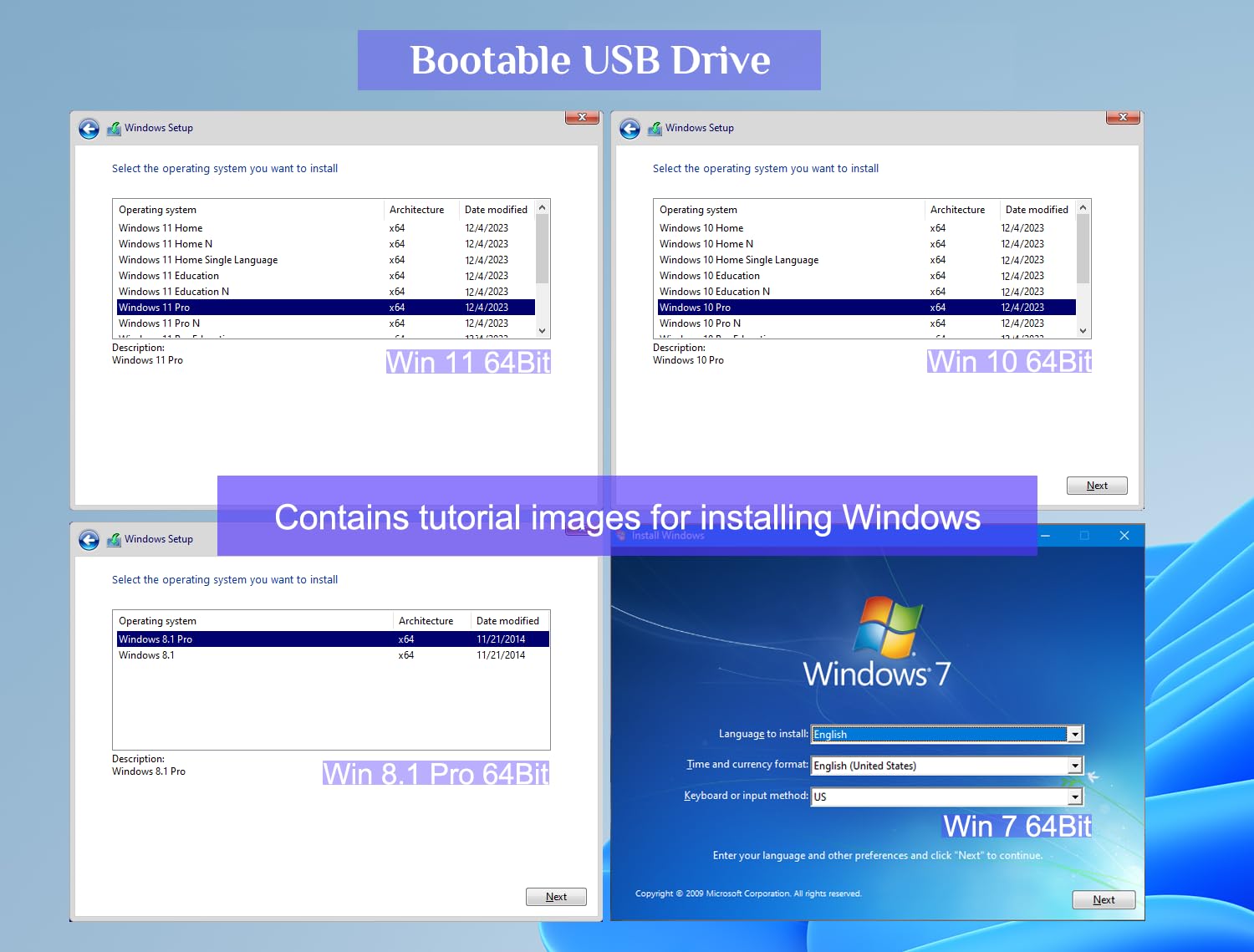 64GB - Bootable USB Driver for Install Windows 11/10 / 8.1/7, No TPM Requirement, Install Network Drives,Supported UEFI and Legacy, Data Recovery, Repair Tool