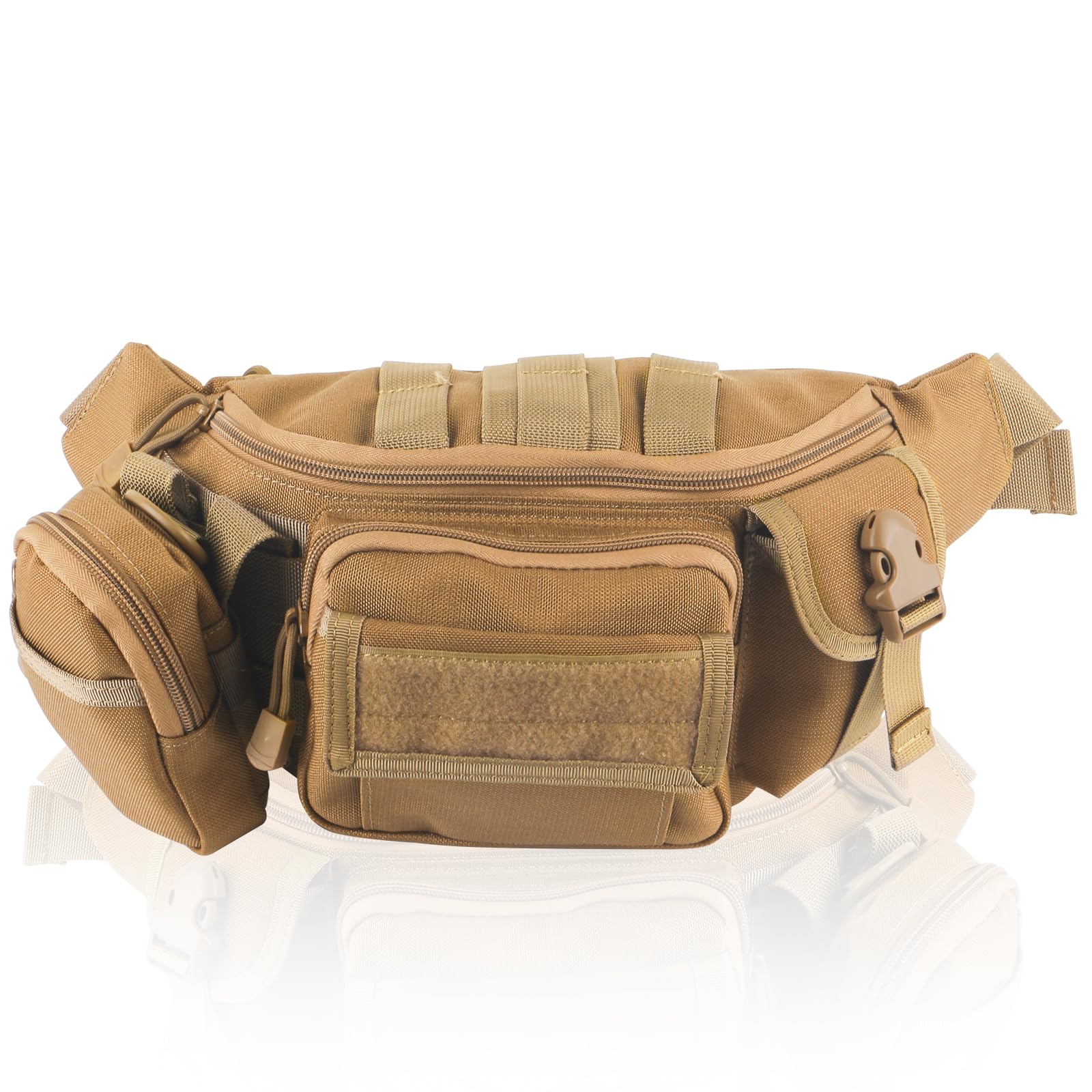 ToopMount Waist Pack Tactical Fanny Packs Large 9 Zip Pockets Adjustable Belt Sports Bum Bag Waterproof for Hiking, Biking, Fishing, Hunting (Khaki)