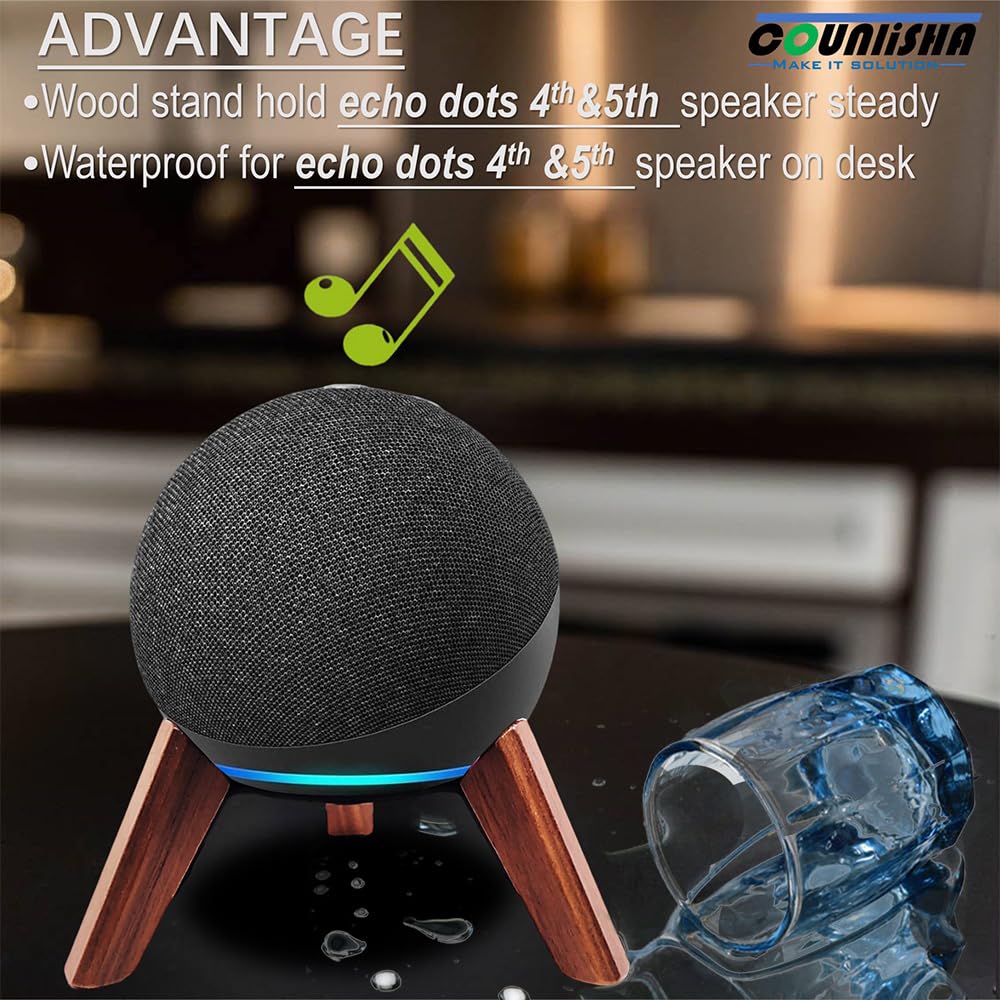 Real Wood Stand for Echo Dots(4th Gen)(5th Gen),Tripod Accessories Protect Speaker for Better Sound,Secure Stable Wooden Mount Holder for Echo Dot (Newest Model) 2024,(Walnut)