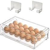 BPA Free Stackable Egg Container - 18 Egg Refrigerator Organizer with 2 Kitchen Hooks, Clear