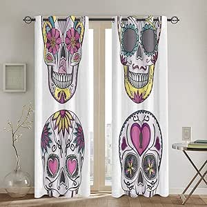 Cortinas, conjunto de calaveras de azúcar mexicano adornado colorido