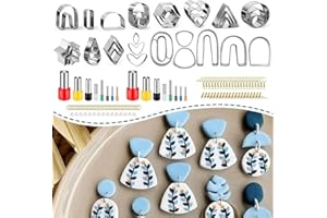keoker Polymer Clay Cutters Set, 36 Shapes Stainless Steel Clay Cutters with 16 Circle Shape Cutters and 60 Earrings Accessories, Clay Earing Cutters for Polymer Clay Jewelry Making