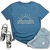 LOOKFACE Womens Cute Sun Graphic Tees Soft Tops