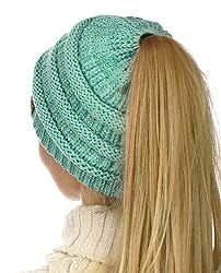 C.C BeanieTail Soft Stretch Cable Knit Messy High