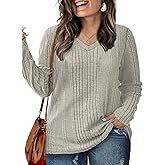 ROSRISS Plus-Size-Long-Sleeve-Tops for women Dressy V Neck Shirts Casual Ribbed Knit Tees Lightweight Tunic Sweaters