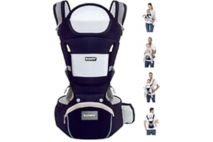 KIYUMI Baby Carrier with Hip Seat, Ergonomic M Position, Newborn to Toddler, Head Support and Breathable Mesh,Adjustable Removable 6- in-1 Baby Baby Sling Carrier (7-45 lbs) for Mom Dad,Darkblue