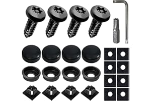 WINUERK 4Sets Black Anti-Theft License Plate Screws Kits, Rustproof Stainless Steel Car Tag Mounting Hardware, M6 (1/4") Tamper Proof Screws for Securing Front and Back Frame (Black1)