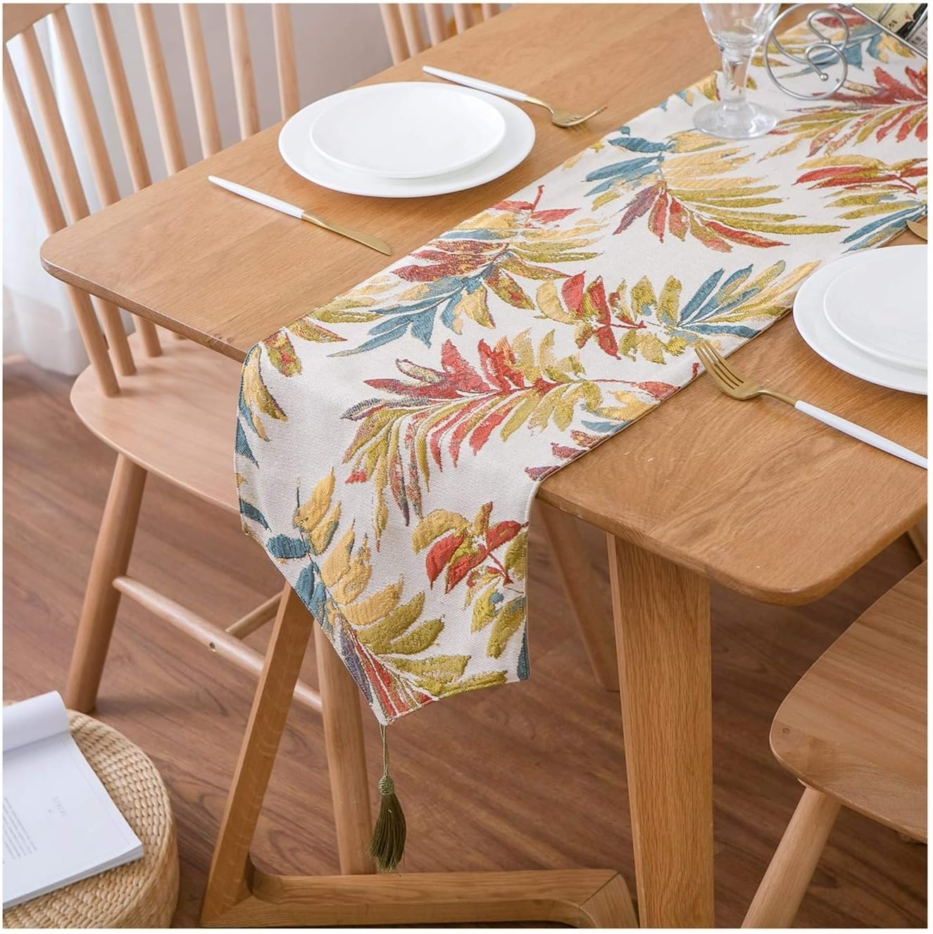 Daesar Table Runner 30x200CM, Polyester Table Runners Leaves Table