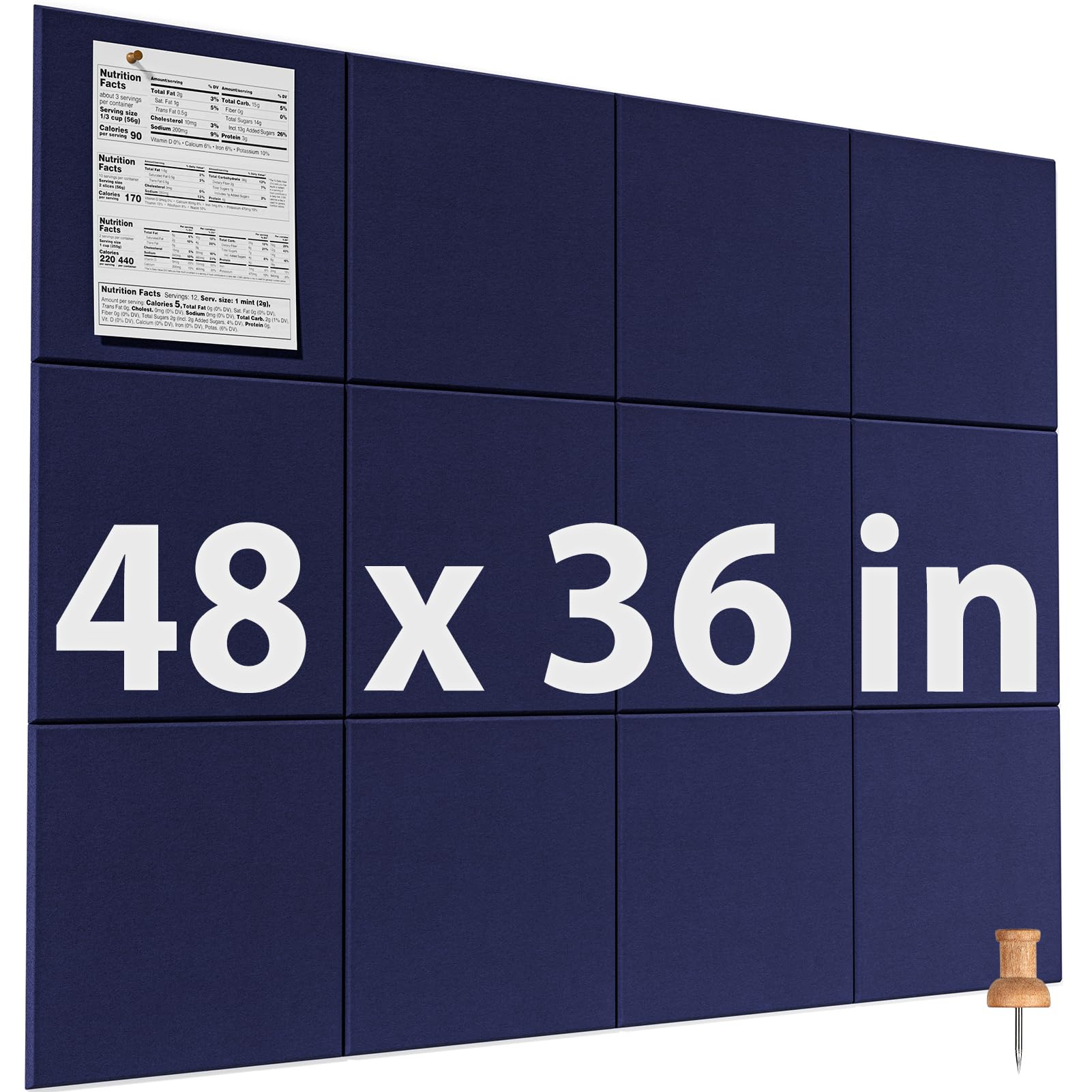 Photo 1 of MaxGear Large Cork Board for Wall 47" x 35" Dark Blue Bulletin Board, 12 Pack Felt Wall Tiles with Pushpins, Cork Boards for Office Pin Board Tack Board for Photo Meno Decor