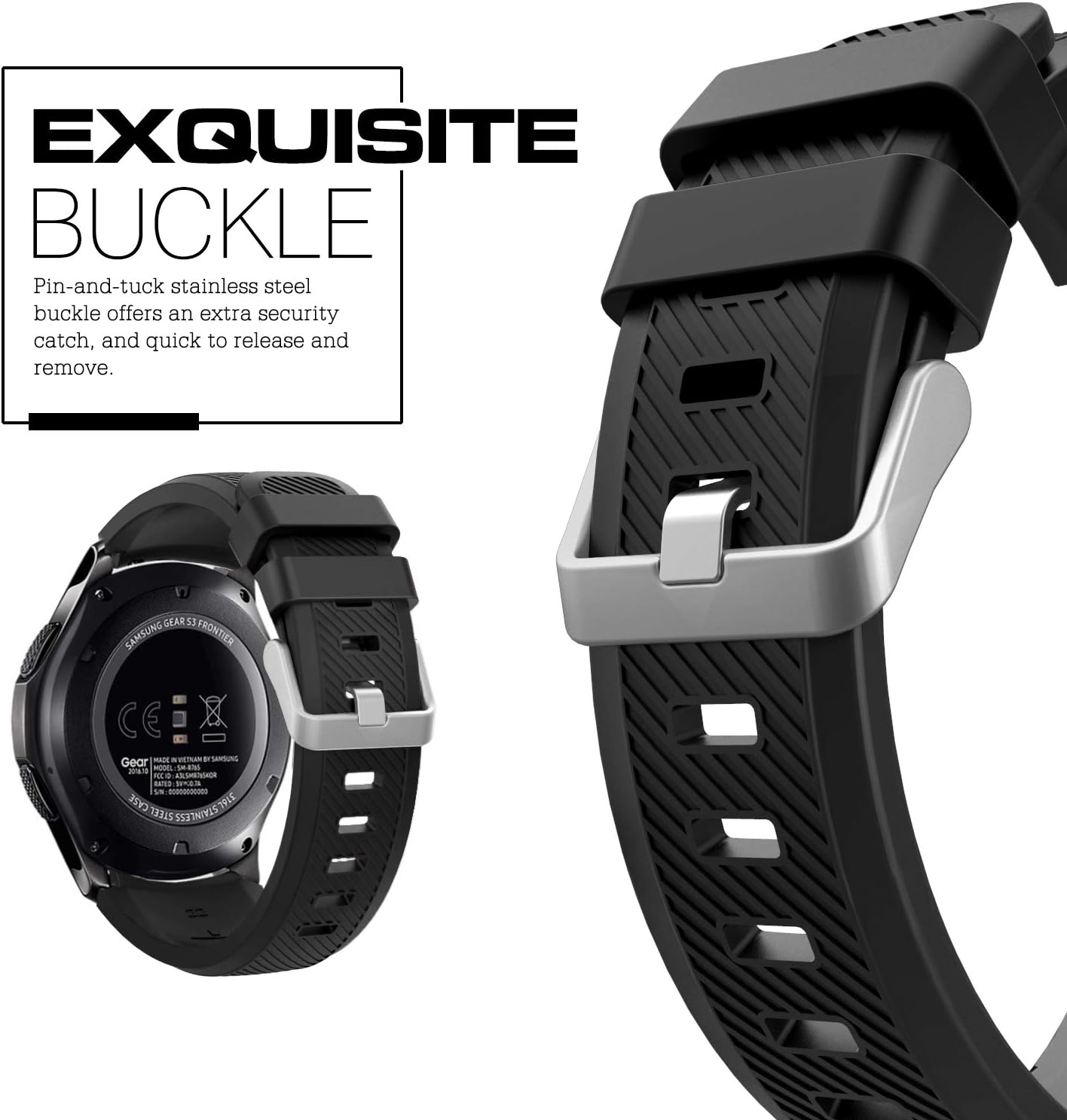 TiMOVO Strap Compatible with Samsung Gear S3 Frontier/Galaxy Watch 3 45mm/Galaxy Watch 46mm, 22mm Soft Silicone Strap - Black - Image 5
