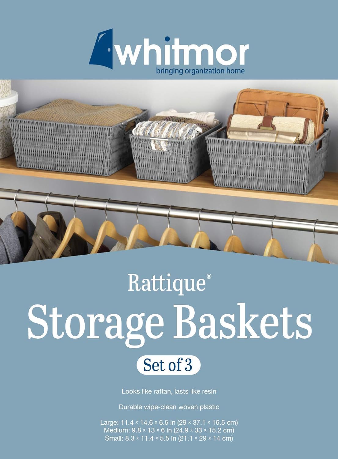 amazon storage baskets on Amazon Com Whitmor Rattique Storage Baskets Grey 3 Piece Set Home Kitchen