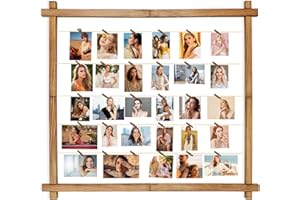 PHOENANCEE Picture Frames Collage,Photo Display Board With Clips,Hanging Picture Wall Decor for Dorm Graduation Letter Postcard Greeting Card Organizer Holder,Pine Wood,Adjustable Metal Bead String,Large