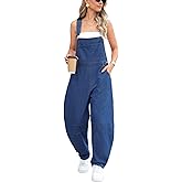 Justalwart Women Oversized Adjustable Strap Denim Bib Overalls Jeans Pants Baggy Rompers Jumpsuits with Pockets
