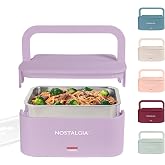 Nostalgia Portable Heated Lunch Box &ndash; 4-Cup Stainless Steel Food Warmer &ndash; Detachable Cord, Leak-Proof Lid, Carry Handle &ndash; Portable for Work &amp; Travel &ndash; Lavender