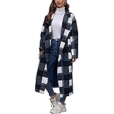 Bnycuml Women's Plaid Wool Coat Shacket Jacket Casual Long Sleeve Laple Button Down Flannel Trench Coats