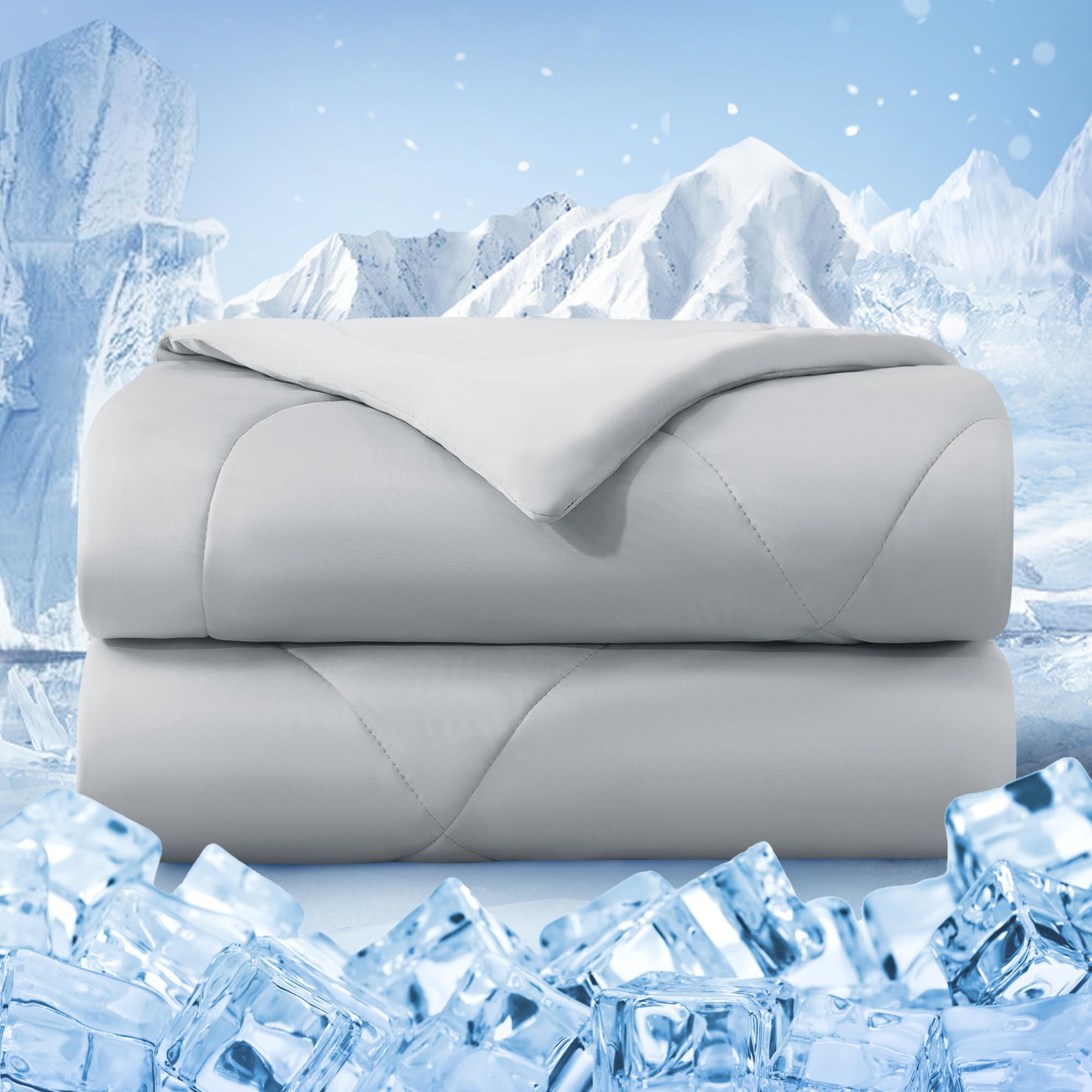 Photo 1 of bedsmile Cooling Comforter Twin Size, Double-Sided Cold Tech Fabric Quilted Bed Comforters Cooling Blanket for Hot Sleepers, Breathable Lightweight Summer Bedding, All-Season Ice Blanket, Light Gray