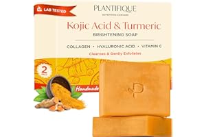 PLANTIFIQUE Kojic Acid Soap for Hyperpigmentation - Turmeric Soap 2 Bars with Hyaluronic Acid, Collagen, Vitamin C for Dark Spots - Face Wash for Women and Men, Vegan Skincare, 160g / 5.64 oz