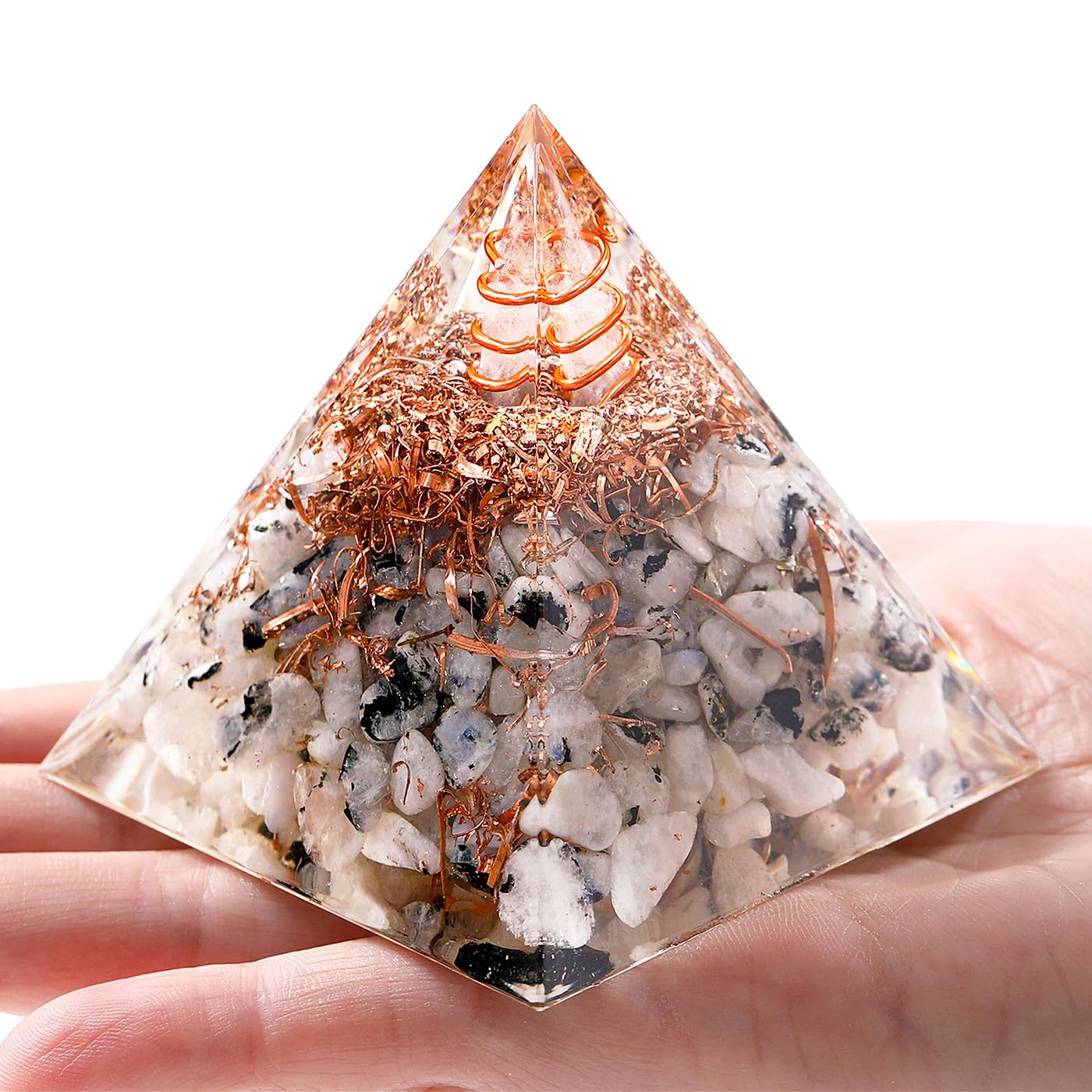 XIANNVXI Moonstone Crystal Orgonite Orgone Tower,Healing Crystal Moonstone Gemstone Tower,Reiki Healing Gifts for Women Men