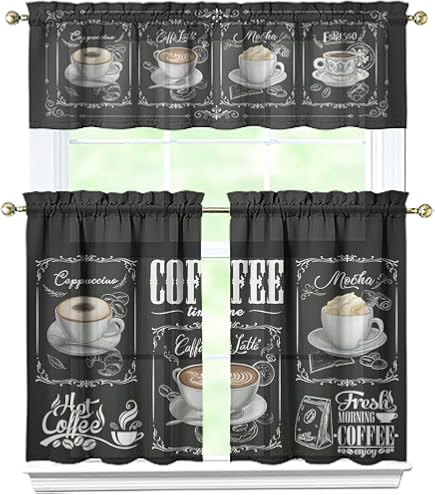 GLORY RUGS 3-Piece Kitchen Curtain Set - Gray White Valance & 2 Tiers, 100% Polyester - View #9