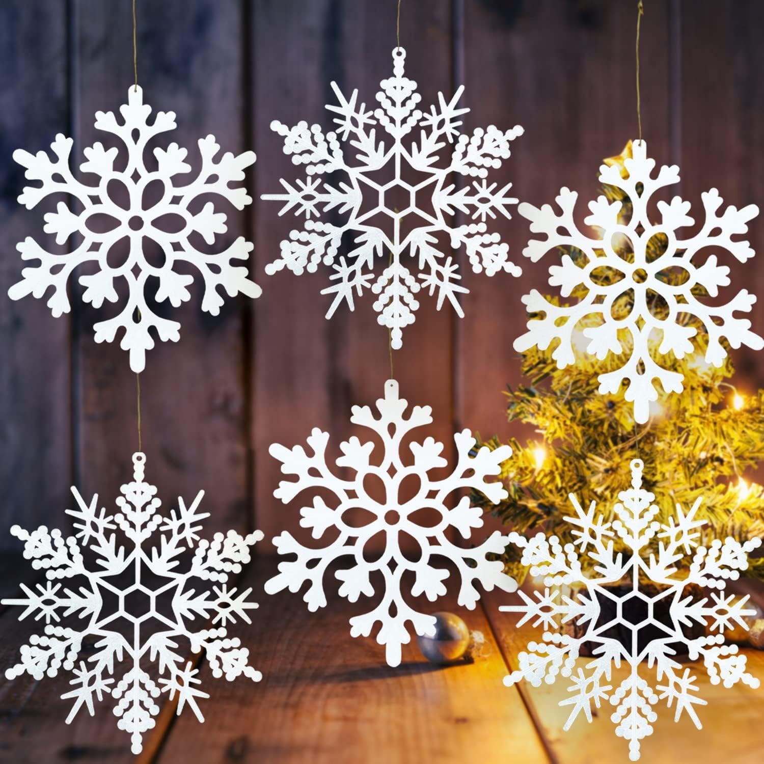 Photo 1 of 12pcs Large Christmas Snowflakes Decorations, 12" Big Plastic Glitter White Snowflake Ornaments for Winter Indoor Outdoor Christmas Tree Holiday Window Room Decor Craft Snowflakes