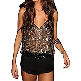 Sawden Women Sparkly Tank Top Sexy V Neck Backless Sequin Top Beaded Cami for Party