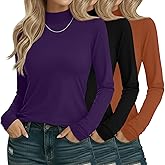 Sweetyweee 3 Pack Cotton Women's Mock Turtleneck Shirts Long Sleeve Mock Neck Tops Casual Pullover Basic Tees Undershirt