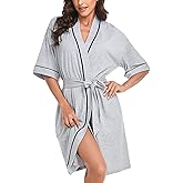 COLORFULLEAF Womens Bamboo Short Robes Lightweight Kimono Cotton Robe Soft Knit Bathrobe Ladies Loungewear with Pockets