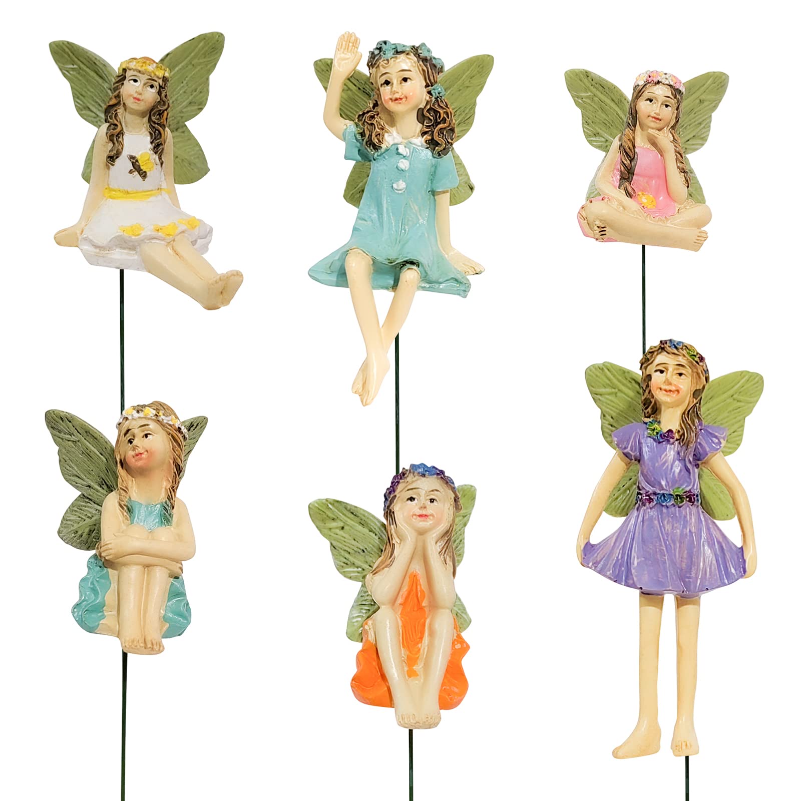 Beruyu 6 Pieces Fairy Garden Mini Fairies Figurines Miniature Fairy Sculpture Fairy Garden Ornaments for Outdoor Garden Yard Lawn Flower Pot Decor