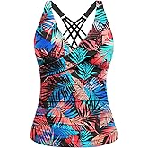 Underwire Tankini Tops for Women – Twist Front V Neck Bathing Suits Top Only Ruched Tummy Control Swimsuit Top