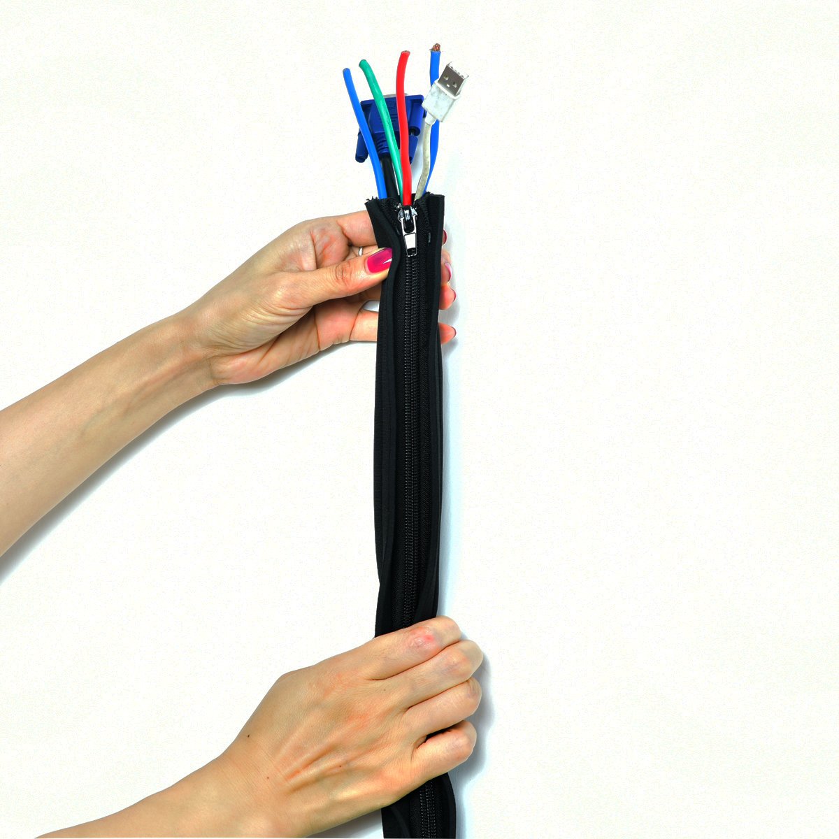 Cable Management Sleeve, Flexible Cable Organizers with Zipper for TV /Computer, 19.5 Inch Black Cord Covers ，4 Packs