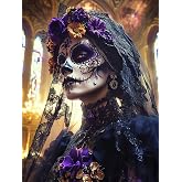 Black and Purple Sugar Skull Girl Paint by Numbers Kit for Adults Beginner 12x16 inch Acrylic Oil Painting by Numbers Kits with PaintBrushes Art Crafts Canvas for Home Decor 76